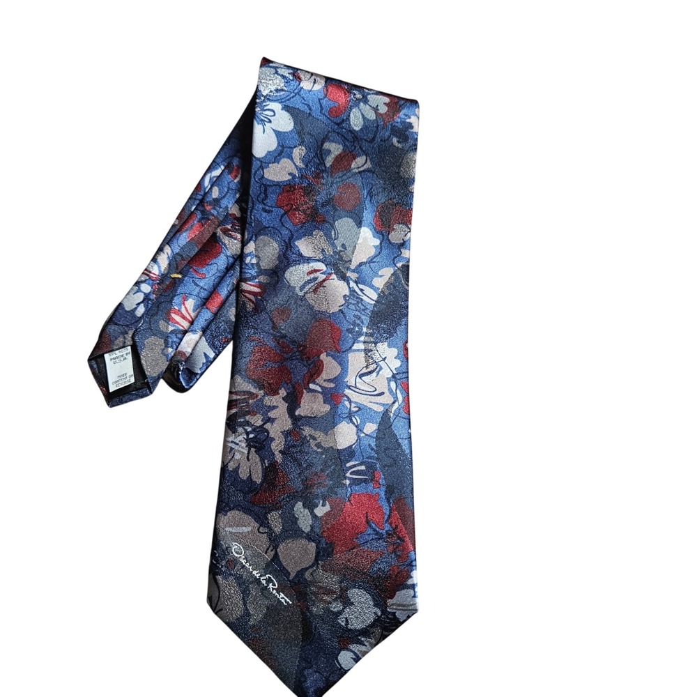 Oscar de la Renta Studio Silk Tie Abstract Floral Neck Tie Made in USA Luxury